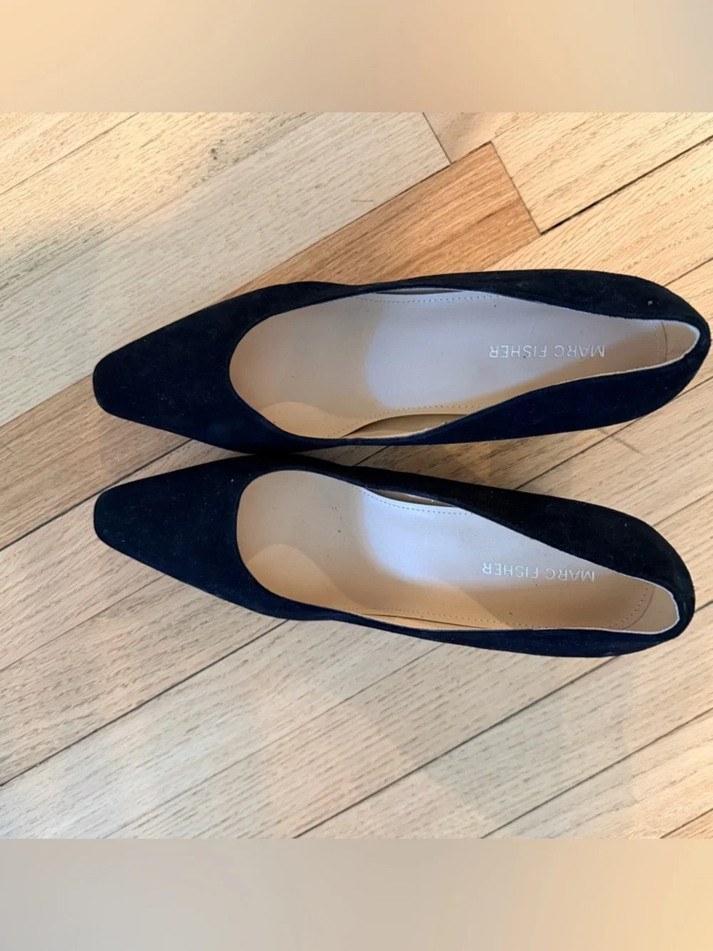 Black Suede Pointed Block Heel Pumps